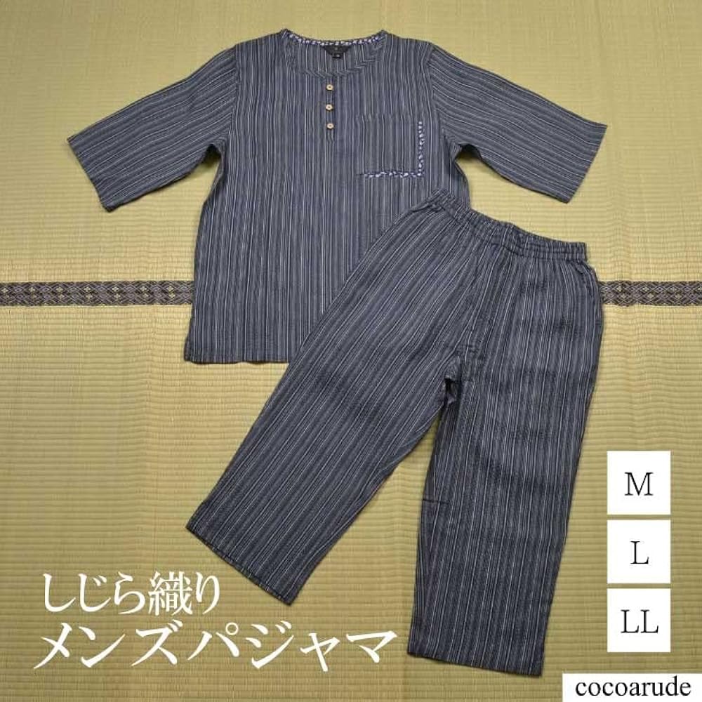 パジャマセットアップ、返送 パジャマ メンズ 前開き 半袖 綿100％ しじら織 夏 涼しい